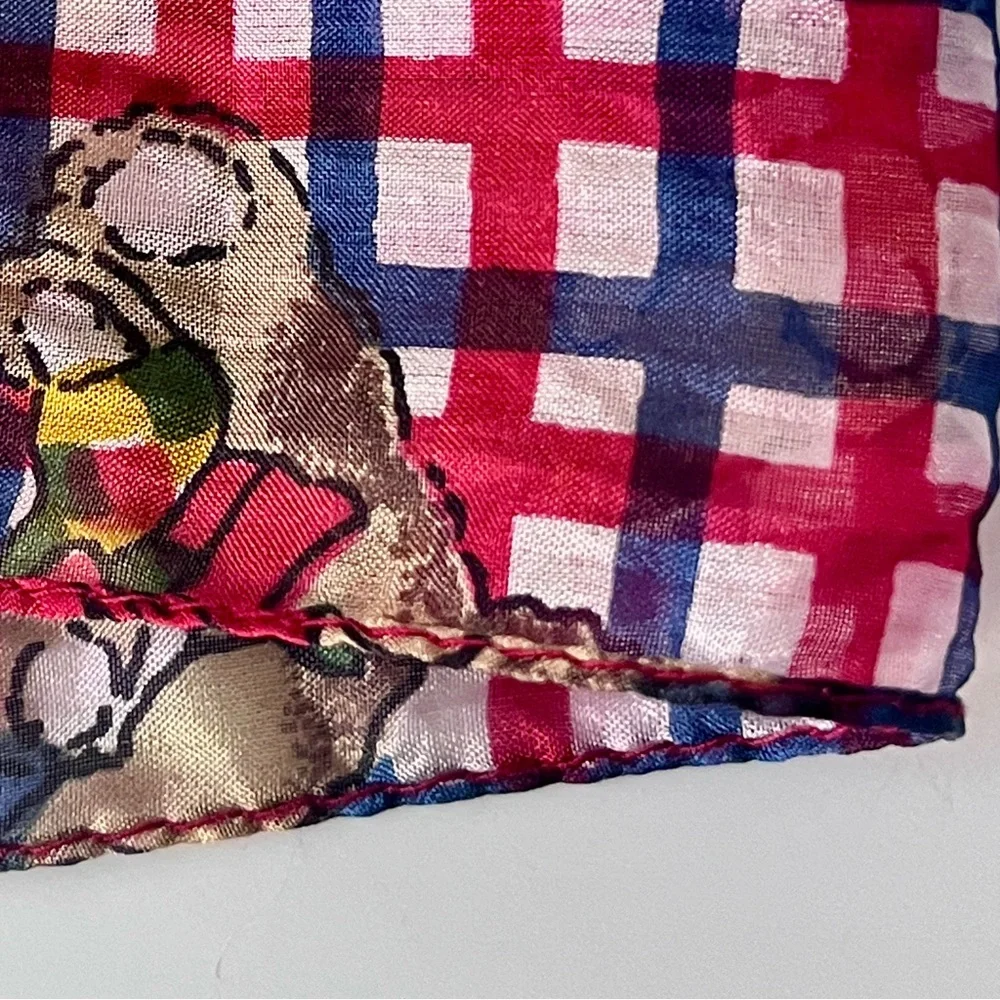 Teddy Bear Print Silk Scarf Rectangle 62” X 14” Novelty Cottagecore Whimsical - Picture 3 of 7